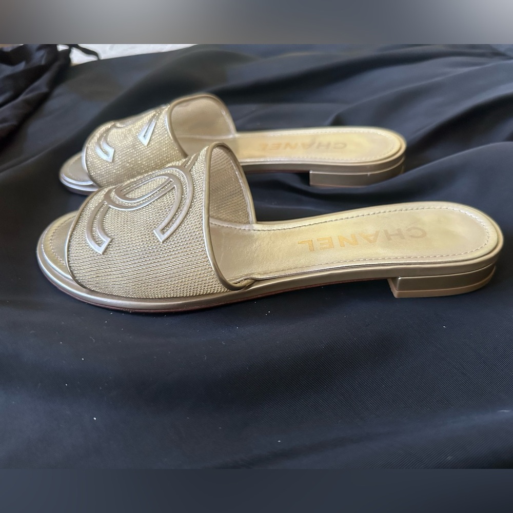 Chanel Gold Mesh Mules Size 38 US 8 - Picture 2 of 13